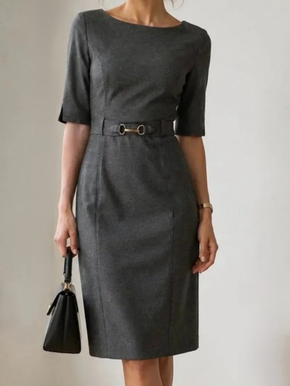 Banana Republic Gray Sheath Dress with Decorative Buckle